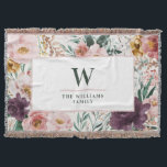 Modern watercolor floral elegant monogram pink throw blanket<br><div class="desc">Modern watercolor floral script elegant home throw pink girly design. On trend floral,  foliage beautiful botanical design. Part of a modern collection.</div>