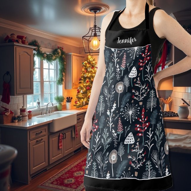 Modern watercolor floral flowers christmas pattern apron (Modern watercolor floral flowers christmas pattern apron. You can add your own name.)