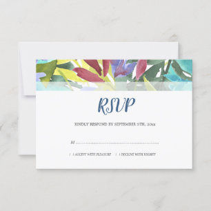 Modern Watercolor Floral Foliage Turquoise Wedding RSVP Card
