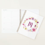 Modern Watercolor Floral Garland Monogram Planner<br><div class="desc">A pretty wreath of watercolor flowers surrounding your monogram.
Change the initial to customise.</div>