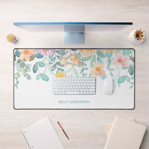 Modern Watercolor Floral Girly Tropical Decal Desk Mat