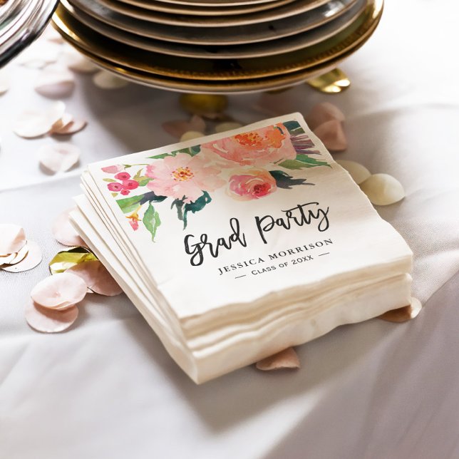 Modern Watercolor Floral Graduation Party Napkin (Creator Uploaded)