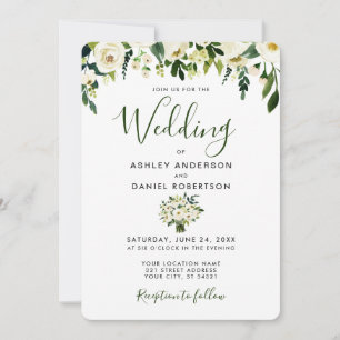 Modern Watercolor Floral Green Wedding Invitation