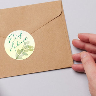 Modern Watercolor Floral Islamic Eid Mubarak Classic Round Sticker