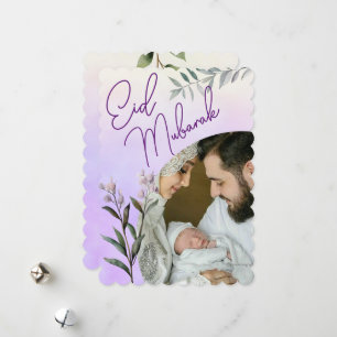 Modern Watercolor Floral Islamic Eid Mubarak Photo Holiday Card