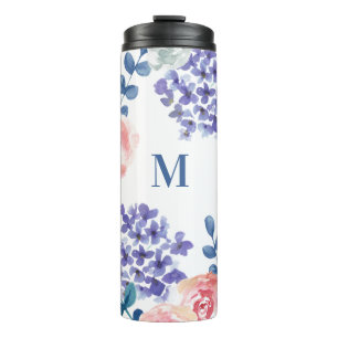 Modern Watercolor Floral Monogram Thermal Tumbler