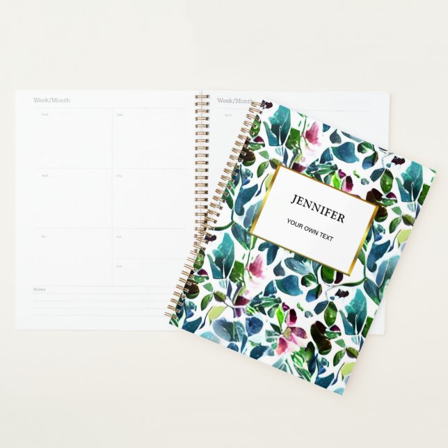 Modern watercolor floral pattern monogrammed planner (Display)