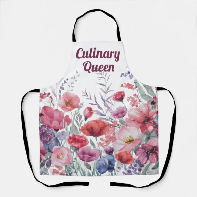 Modern Watercolor Floral Personalised Apron (Front)