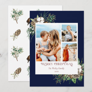 Modern Watercolor Floral Photo Christmas Card