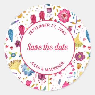 Modern Watercolor Floral Pink Purple Classic Round Sticker