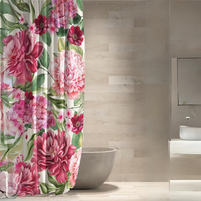 Modern Watercolor floral pink red flowers Shower Curtain (Creator Uploaded)