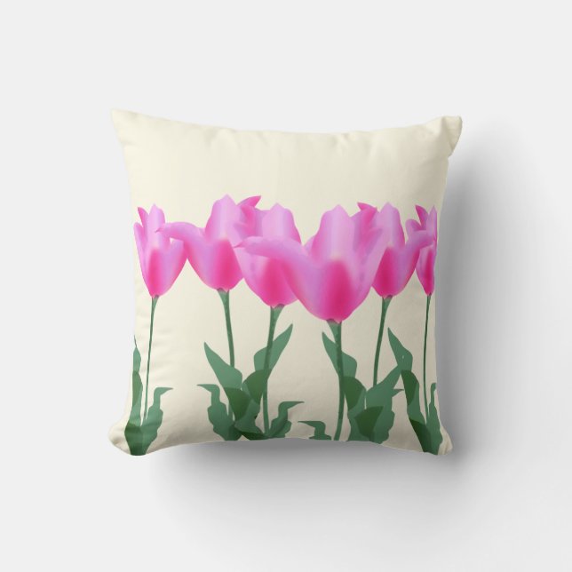 Modern Watercolor floral pink tulips flower spring Cushion (Front)
