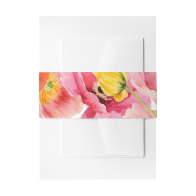 Modern watercolor floral poppies  invitation belly band (Front Example)