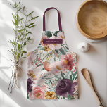 Modern watercolor floral purple elegant apron<br><div class="desc">Modern watercolor floral script elegant apron plum purple girly design. On trend floral,  foliage beautiful botanical design. Part of a modern collection.</div>