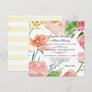 Modern Watercolor Floral Rose Wild Flower Wedding Invitation