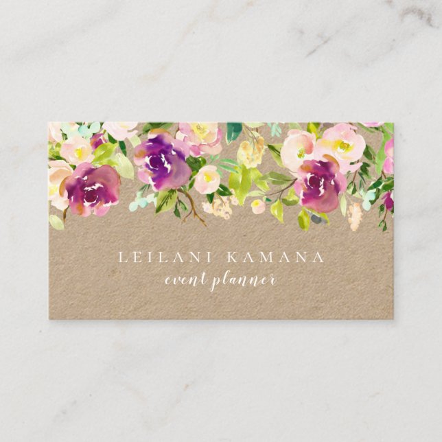 Modern Watercolor Floral Rustic Kraft Business Card (Front)