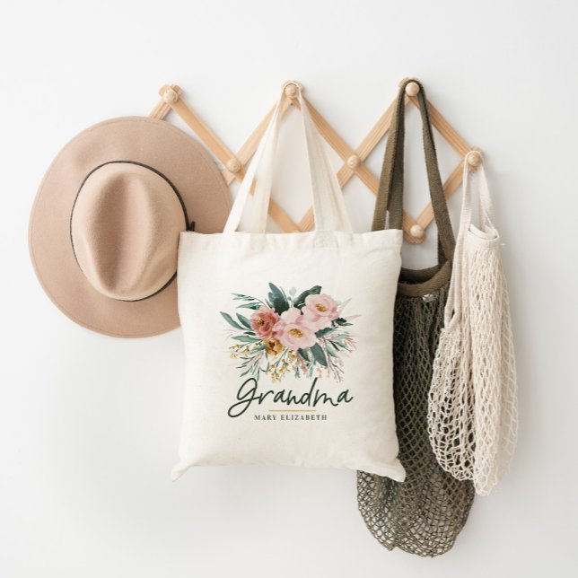 Modern watercolor floral script elegant grandma tote bag (Creator Uploaded)