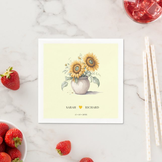 Modern Watercolor Floral Sunflower Rustic Wedding Napkin (Insitu)