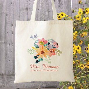 Modern Watercolor Floral Teacher Appreciation Tote Bag