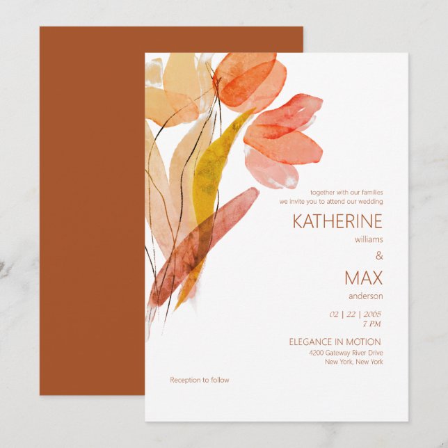 Modern Watercolor Floral Terracotta No Parents Invitation (Front/Back)