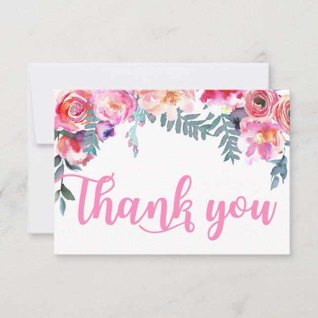 Modern Watercolor Floral Thank You Card (Front)