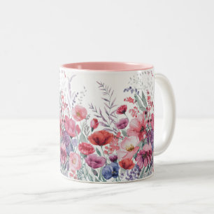 Modern Watercolor Floral Two-Tone Coffee Mug
