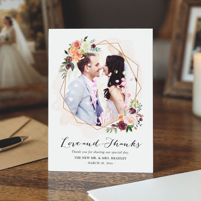 Modern Watercolor Floral Wedding Photo Thank You (Creator Uploaded)