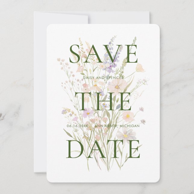 Modern Watercolor Floral Wedding Save The Date (Front)