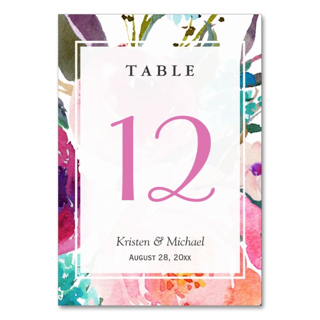 Modern Watercolor Floral Wedding Table Number (Front)