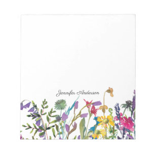 Modern Watercolor Floral Wildflowers Personalise Notepad