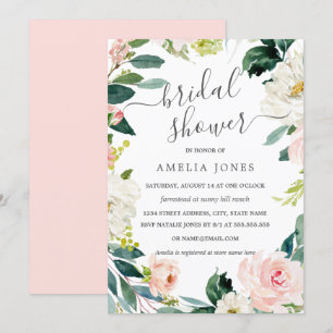 Modern Watercolor Floral Wreath Bridal Shower Invitation