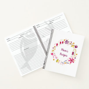 Modern Watercolor Floral Wreath Custom Text Recipe Notebook