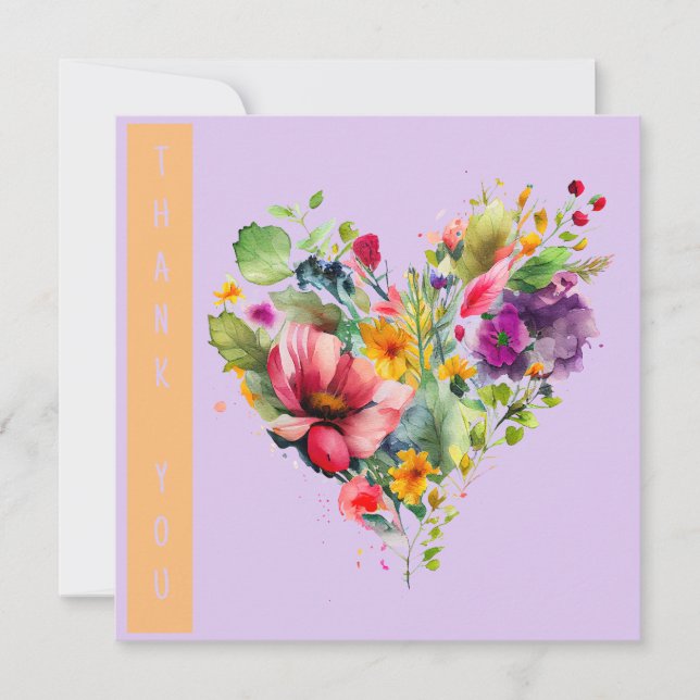 Modern Watercolor Floral Wreath Thank You  (Front)