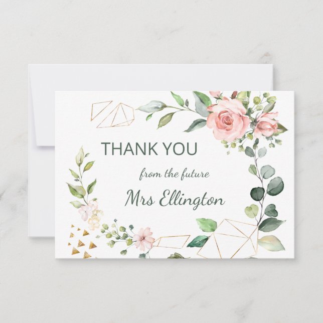 Modern watercolor floral wreath Thank You (Front)