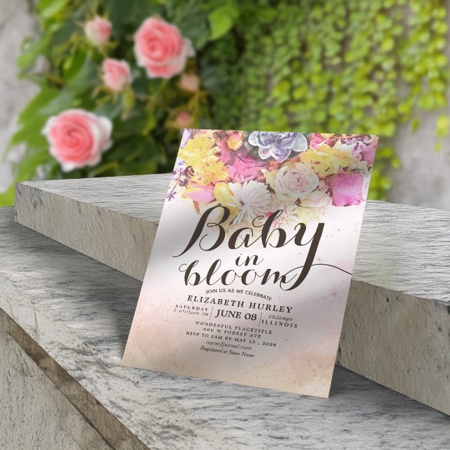 Modern Watercolor Flower Baby Shower Baby in Bloom Invitation (Creator Uploaded)