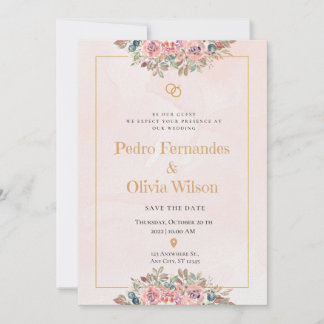    Modern watercolor flower bouquet Invitation