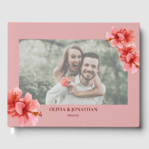 Modern Watercolor Flower Custom Photo Wedding Guest Book