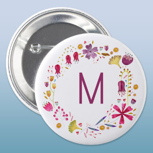 Modern Watercolor Flower Monogram 3 Cm Round Badge