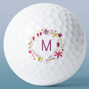 Modern Watercolor Flower Monogram Golf Balls