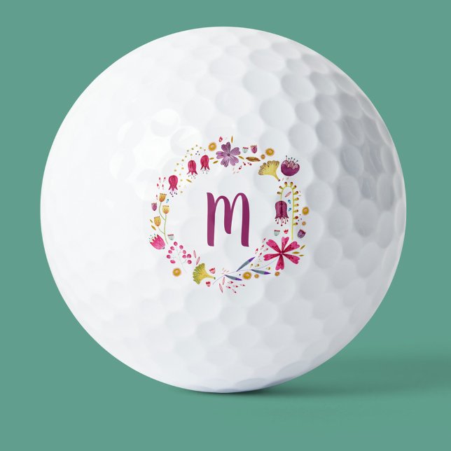 Modern Watercolor Flower Monogram Golf Balls (Creator Uploaded)