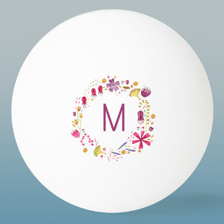 Modern Watercolor Flower Monogram Ping Pong Ball