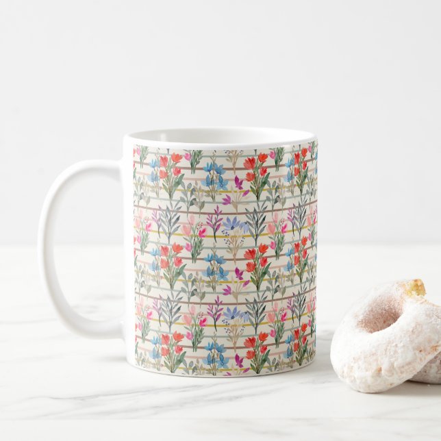  Modern Watercolor Flower Pattern Coffee Mug (With Donut)