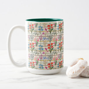  Modern Watercolor Flower Pattern Two-Tone Coffee Mug