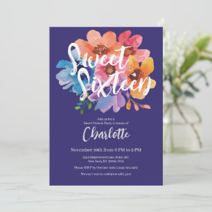 Modern Watercolor Flower Sweet 16 Party Invitation