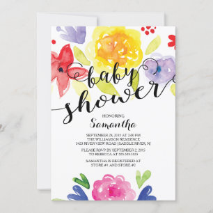 Modern Watercolor Flowers Baby Shower Invitation