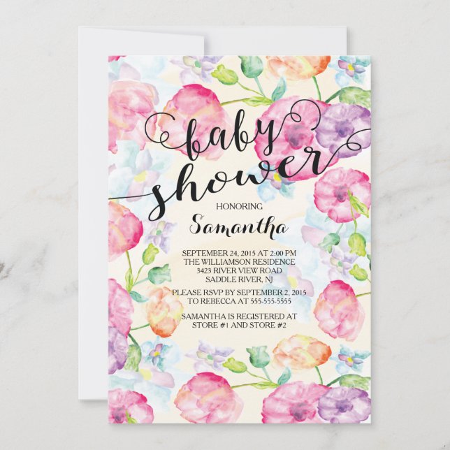 Modern Watercolor Flowers Baby Shower Invitation (Front)