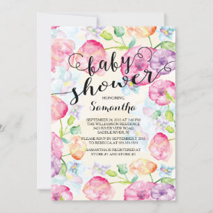 Modern Watercolor Flowers Baby Shower Invitation