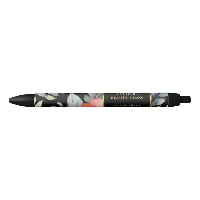 Modern watercolor flowers black gold professional black ink pen (Front)