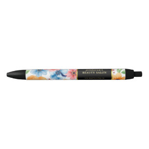 Modern watercolor flowers black gold professional ink pen