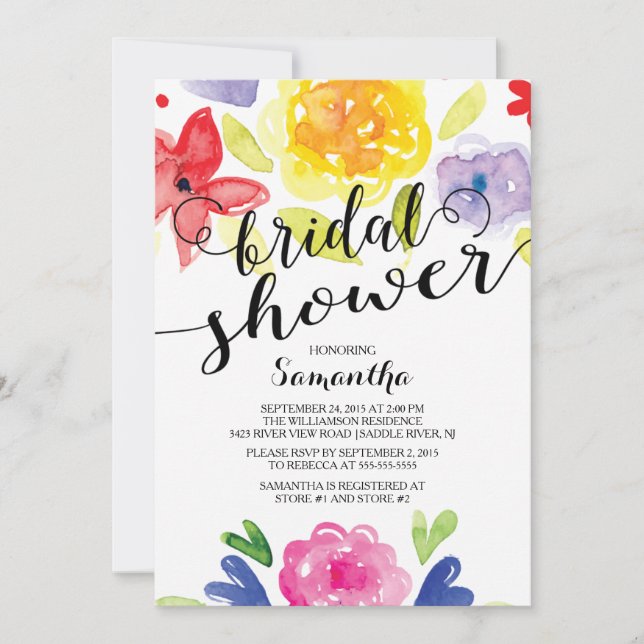 Modern Watercolor Flowers Bridal Shower Invitation (Front)